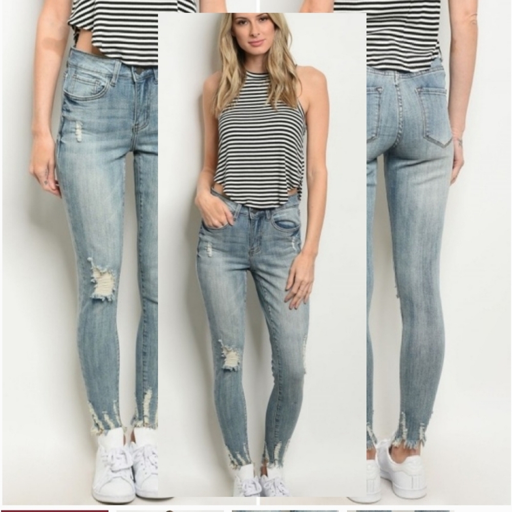 Women's Distressed Denim Skinny Jeans | Light Blue Riva Curve (5)